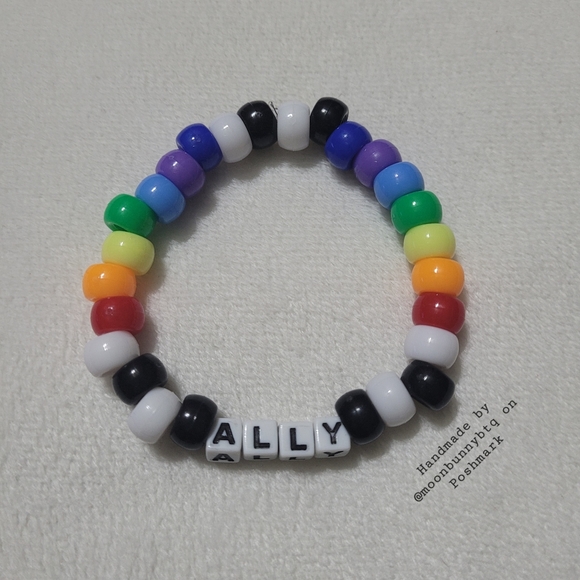 Handmade stacking bracelets "ally" LGBT pride 🏳️🌈 beaded kandi - Picture 4 of 9